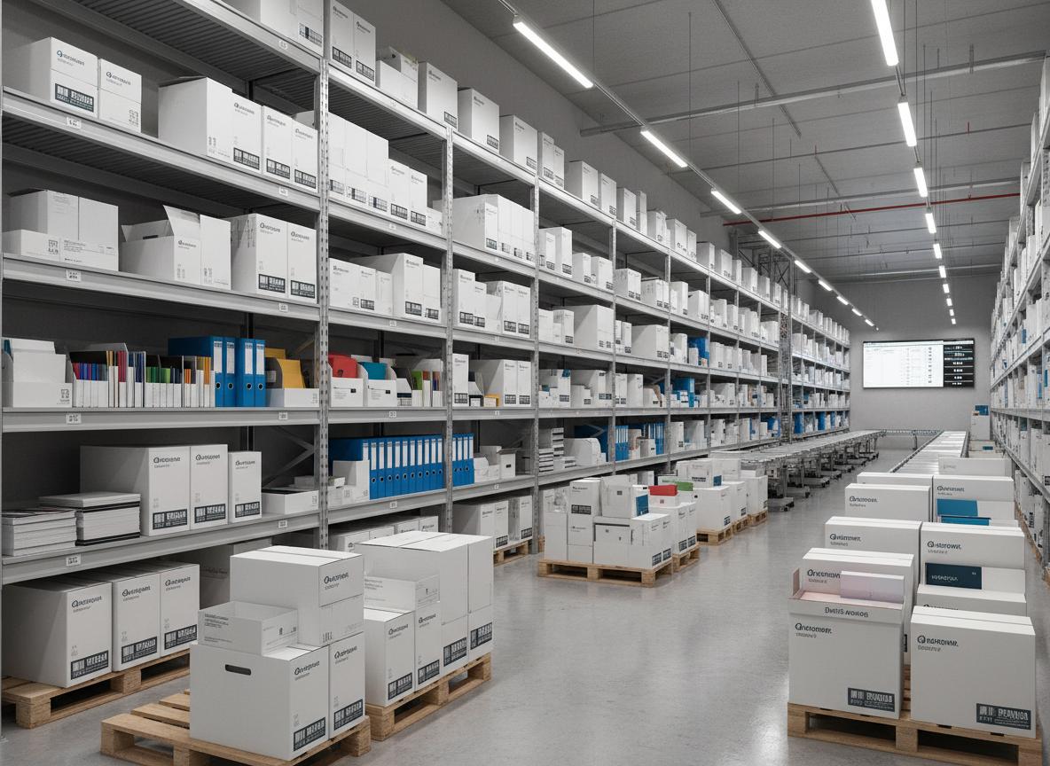 Warehouse with paper cartons